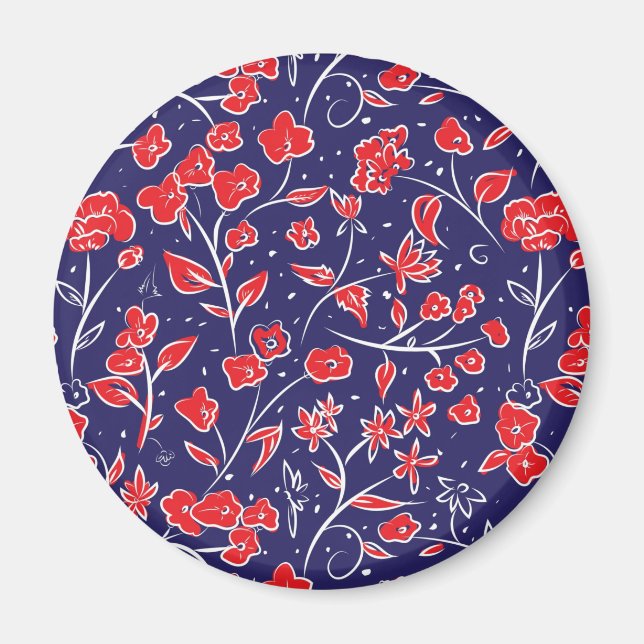 Imán Patrón floral rojo y azul (Frente)