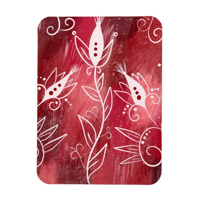 Imán Patrón floral rojo y blanco (Vertical)