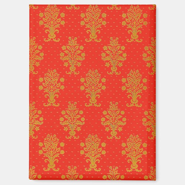 Imán Patrón floral rojo y dorado (Anverso)