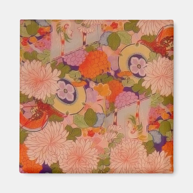 Imán Patrón floral rosa de la flor de Kimono (Frente)