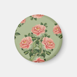 Imán Patrón floral rosa sobre fondo verde   Sin costura