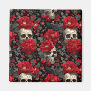 Imán Patrón floral sin fisuras de cuervo y calavera gót