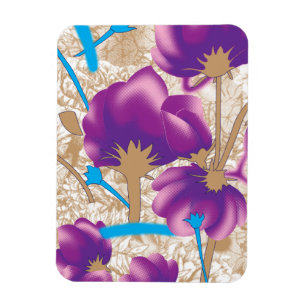 Imán Patrón floral vibrante con color púrpura y azul de