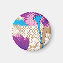 Imán Patrón floral vibrante con color púrpura y azul de