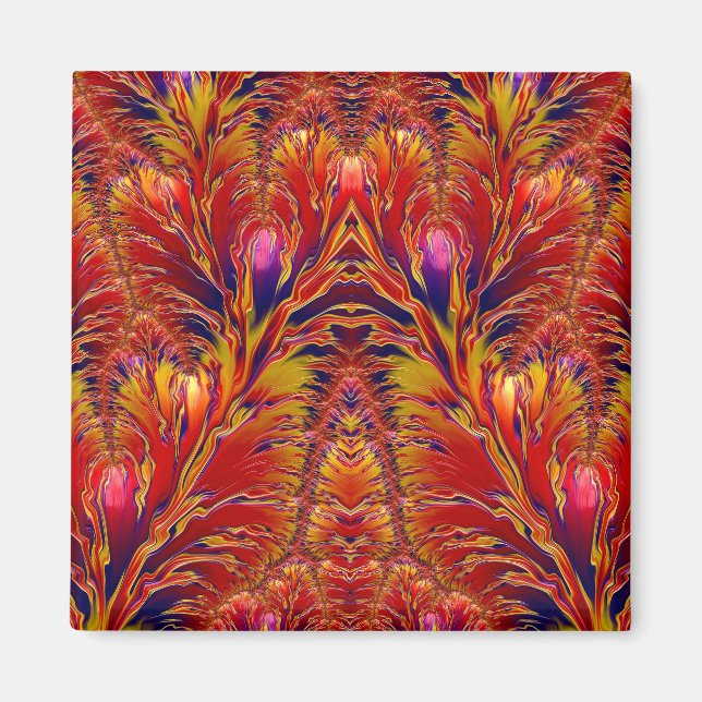 Imán Patrón fractal amarillo rojo vivo ~ (Frente)