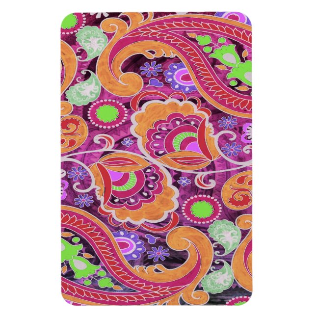 Imán Patrón Funky Purple Resumen Retro Paisley (Vertical)