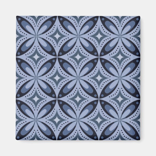 Imán Patrón geométrico azul estilo retro (Frente)