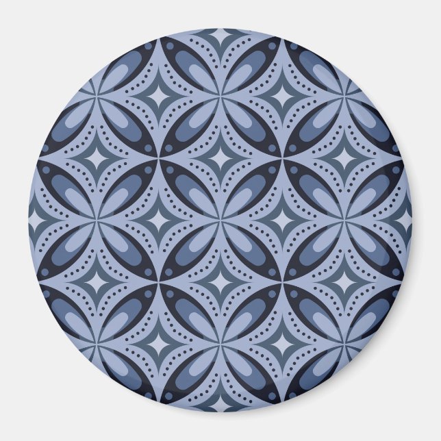 Imán Patrón geométrico azul estilo retro (Frente)