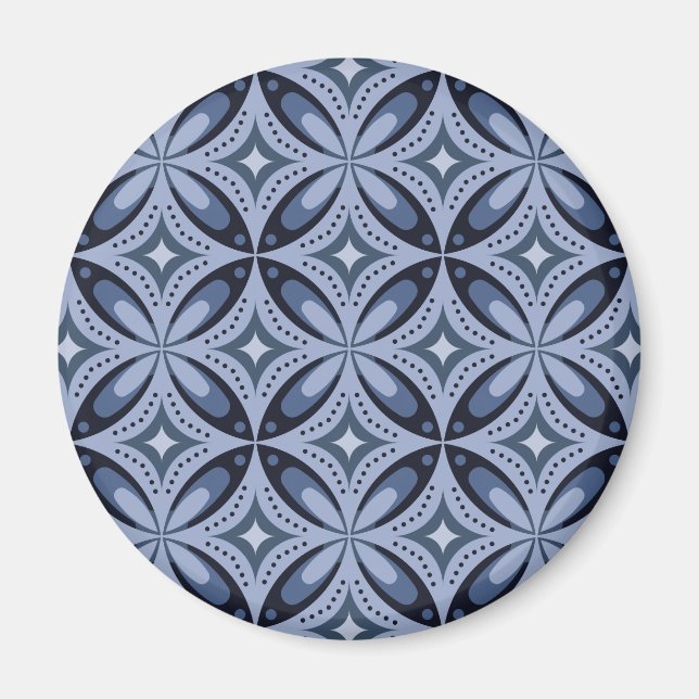 Imán Patrón geométrico azul estilo retro (Frente)