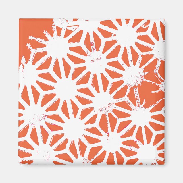 Imán Patrón geométrico blanco y naranja (Frente)