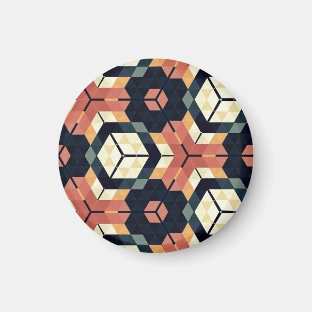 Imán Patrón geométrico cuadrado de hexágono colorido (Frente)