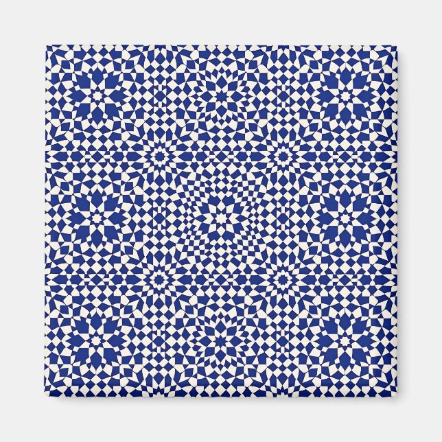 Imán Patrón geométrico mosaico azul marino (Frente)