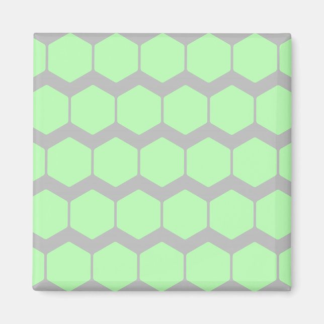 Imán Patrón geométrico retro, verde y gris de menta. (Frente)