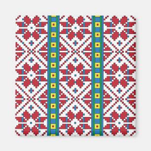 Imán Patrón geométrico tribal de estrellas rojas, azule