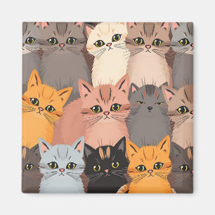 Imán Patrón Ilustrado de Caritas de Gatos Adorables