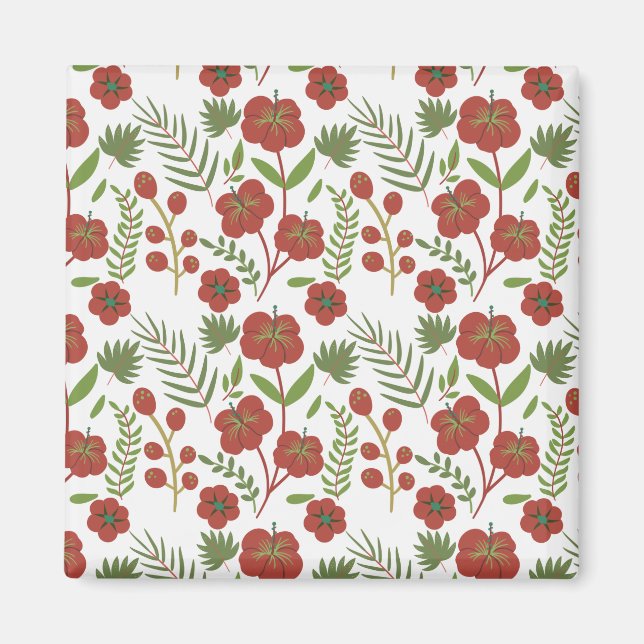 Imán Patrón ininterrumpido de flores rojas sobre fondo  (Frente)