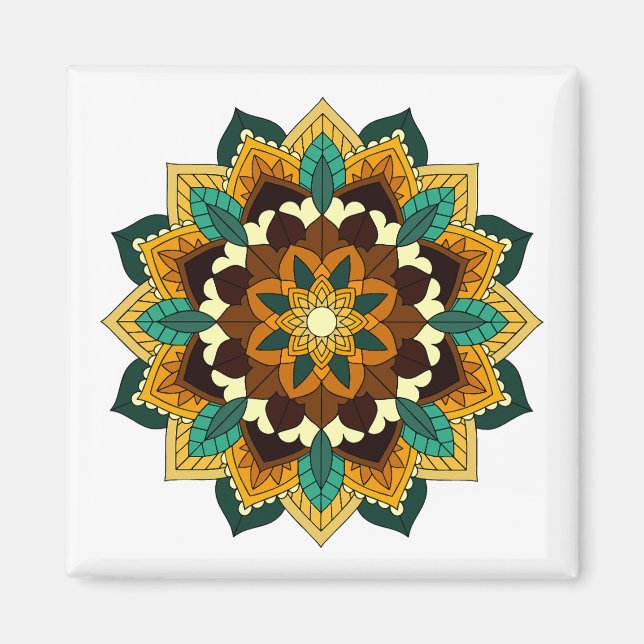 Imán Patrón Mandala 02 en amarillo y marrón (Frente)
