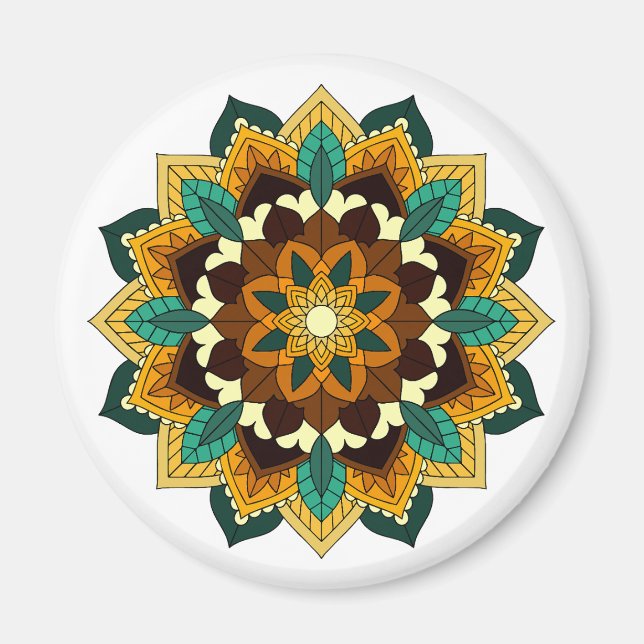 Imán Patrón Mandala 02 en amarillo y marrón (Frente)