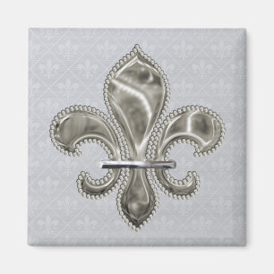 Imán Patrón Mardi Gras Fleur de Lis en gris