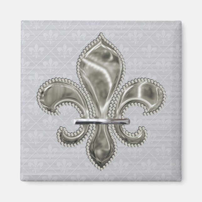 Imán Patrón Mardi Gras Fleur de Lis en gris (Frente)