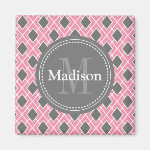 Imán Patrón moderno de diamante gris rosado