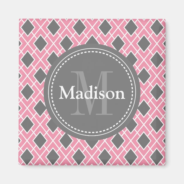 Imán Patrón moderno de diamante gris rosado (Frente)