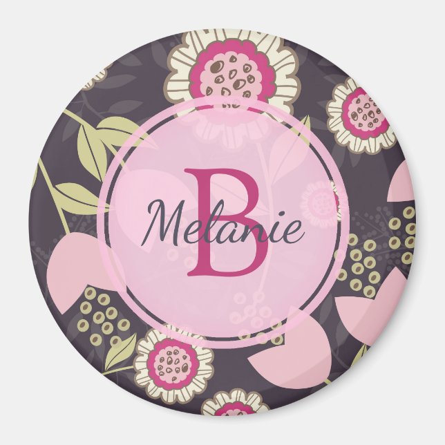 Imán Patrón moderno de tulipán floral rosa personalizad (Frente)