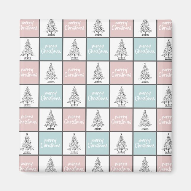 Imán Patrón moderno rosa y azul pastel de los navidades (Frente)