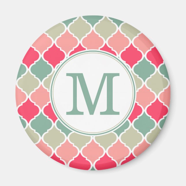 Imán Patrón Monogramado de Entramado Marroquí Verde Ros (Frente)