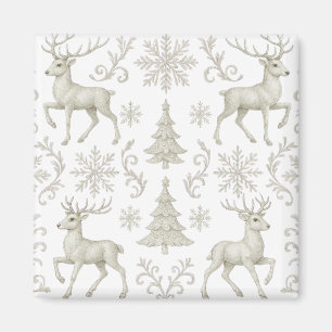 Imán Patrón navideño rústico moderno de plata/blanco