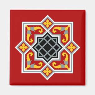 Imán Patrón octogonal rojo en mosaico de Barcelona en r