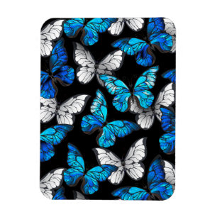 Imán Patrón oscuro sin costuras con mariposas azules Mo