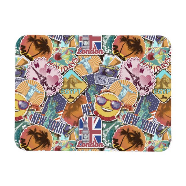 Imán Patrón Pegatina de viajes colorido (Horizontal)