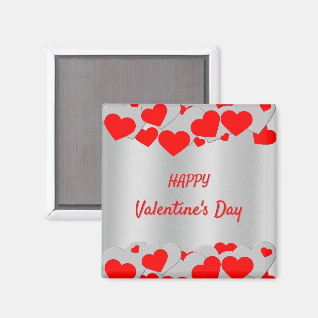 Imán Patrón personalizado de corazón de plata roja en p (Anverso/Reverso)