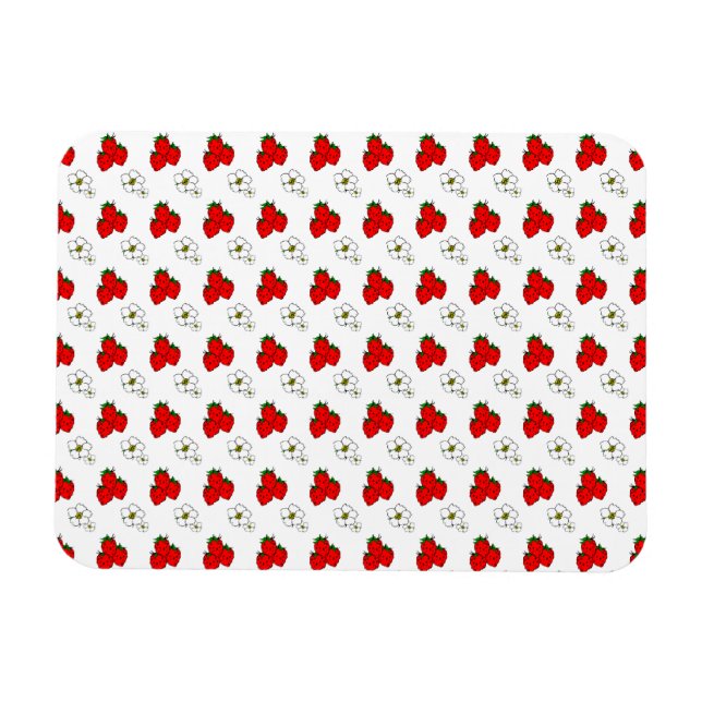 Imán Patrón Retro de Fresa Roja y Flor (Horizontal)