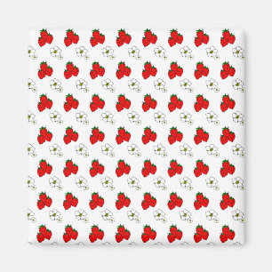 Imán Patrón Retro de Fresa Roja y Flor