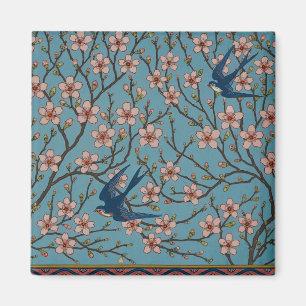 Imán Patrón Retro de Golondrina Floral Azul de Walter C
