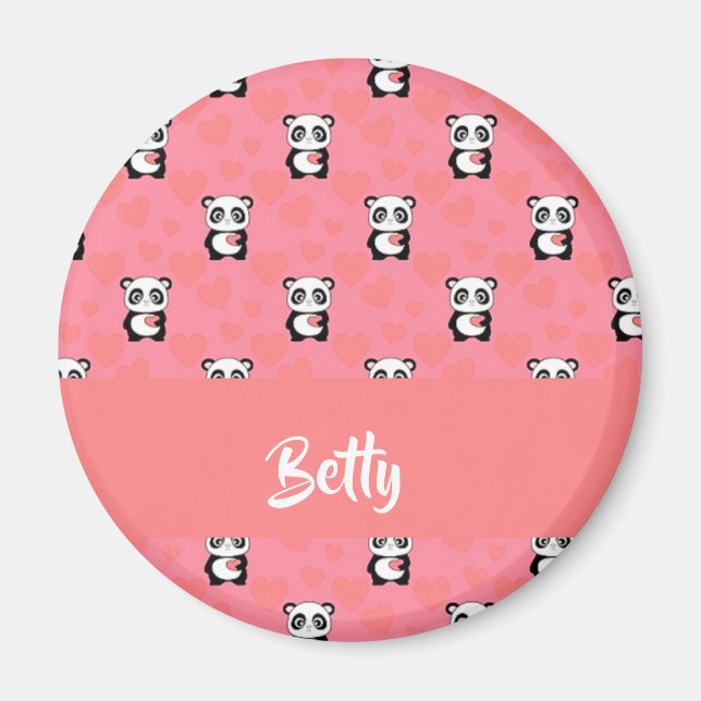 Imán Patrón rosa de amor panda (Frente)
