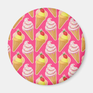 Imán Patrón rosa de Kawaii con helado de fresa
