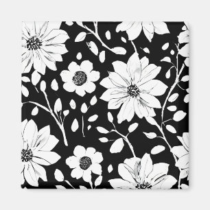 Imán Patrón simple de la flor negra y blanca sin foco