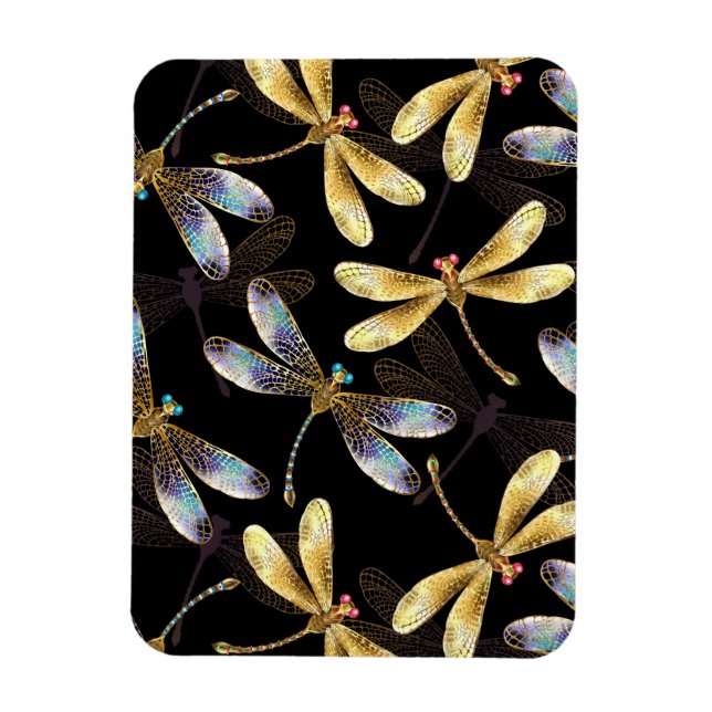 Imán Patrón sin foco con Dragonflies dorados (Vertical)