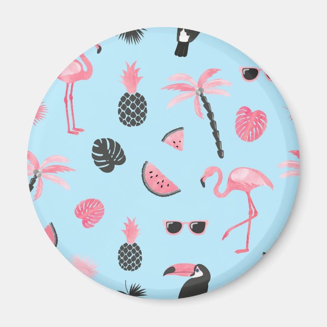 Imán Patrón tropical de verano rosa y azul (Frente)