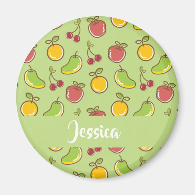 Imán Patrón verde de frutas frescas de verano (Frente)