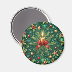 Imán Patrón Verde Vela Dorada Flor Poinsettia