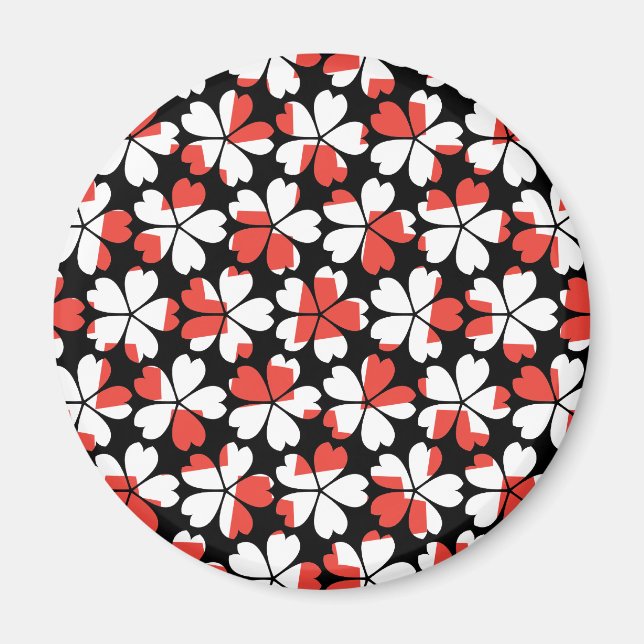Imán Patrones de flores blancas rojas lindas (Frente)