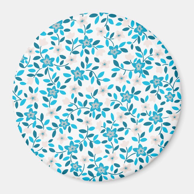 Imán Patrones de flores de primavera sin fisuras azules (Frente)