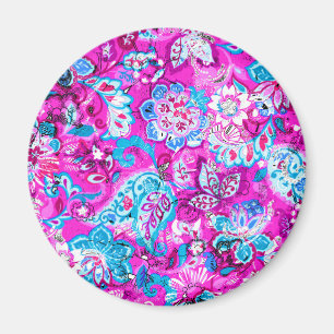Imán Patrones de flores rosadas azules