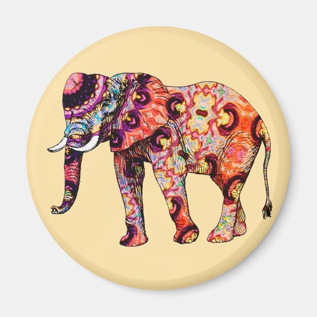 Imán Patrones tradicionales chinos de animales elefante (Frente)