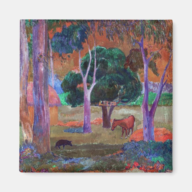 Imán Paul Gauguin - Paisaje con cerdo y caballo (Frente)