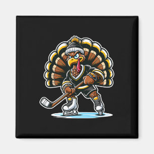 Imán Pavo Divertido Jugando Hockey Sobre Hielo Día de A